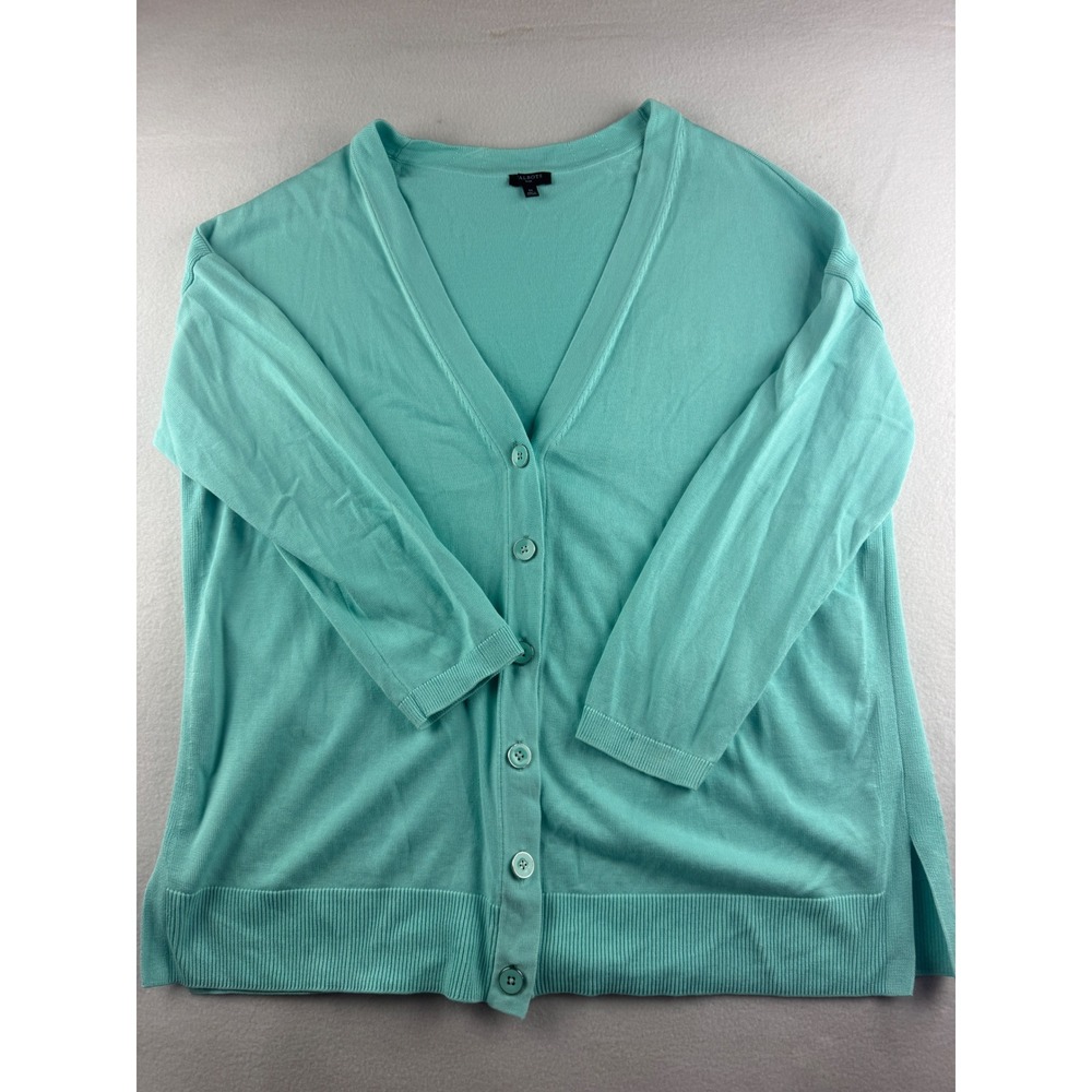 Talbots Plus Turquoise V-Neck Button Front Cotton Rayon Cardigan Sweater 1X